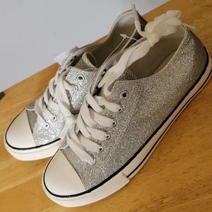 Silver glitter flat 👟 sneaker shoes women 9